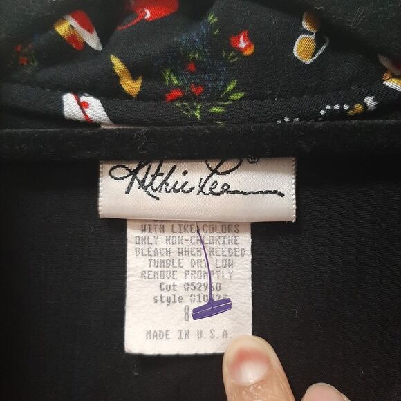 Vintage Kithie Lee Black Novelty Collared Button Down Shirt Short Sleeves Size 8 - Picture 3 of 13